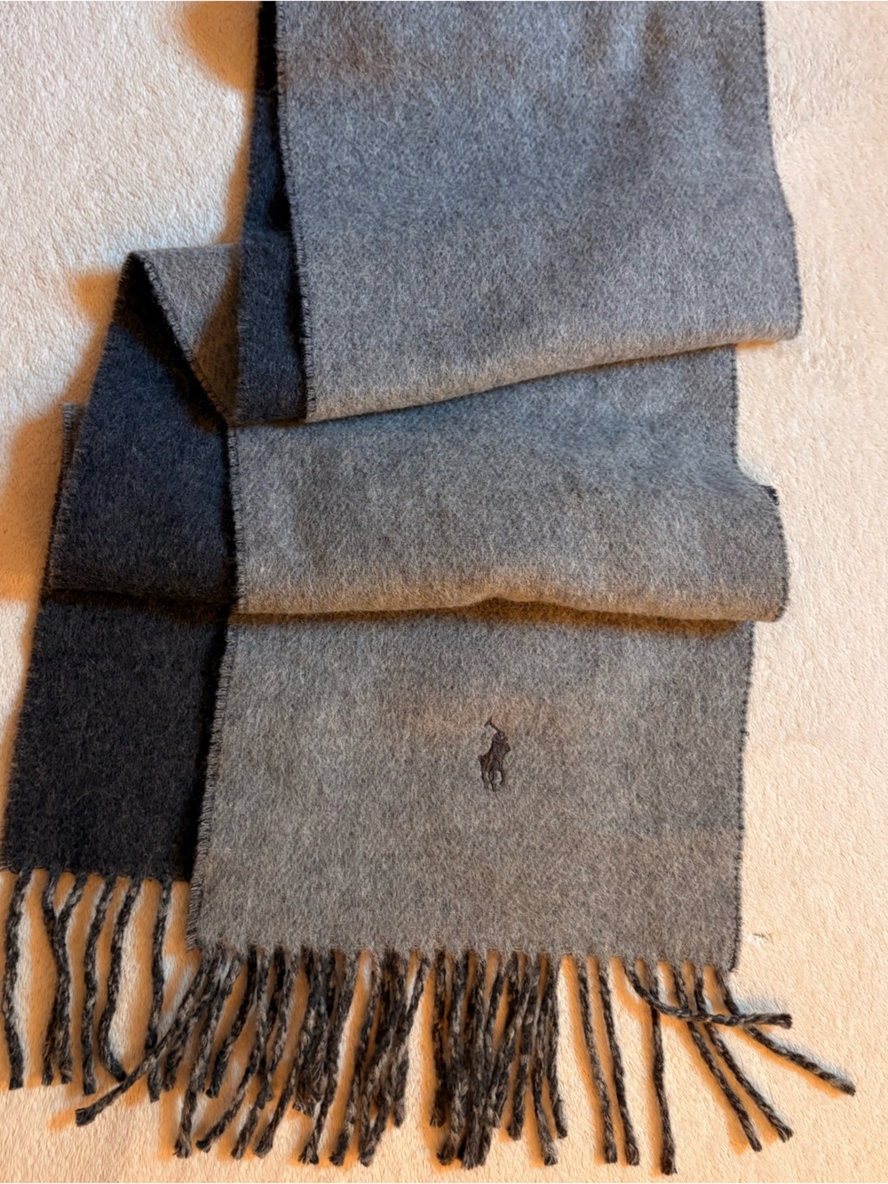 Polo by Ralph Lauren Reversible Light Gray Dark Gray Scarf embroidered logo